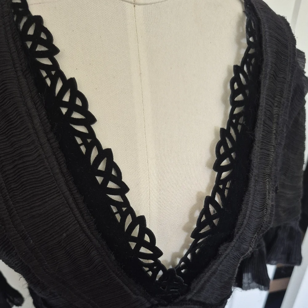 FENDI Dress Black Pleated Silk V Neck Ruffle 3/4 Sleeves RARE Italy Size 44 (8) - Picture 5 of 15